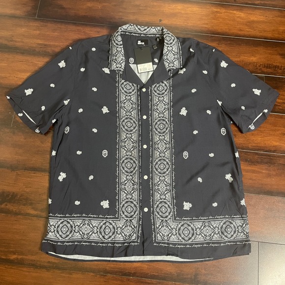 The Kooples Button Down Shirt Men XL Navy New Paisley Frise Skull HCCC28068K - Picture 2 of 12